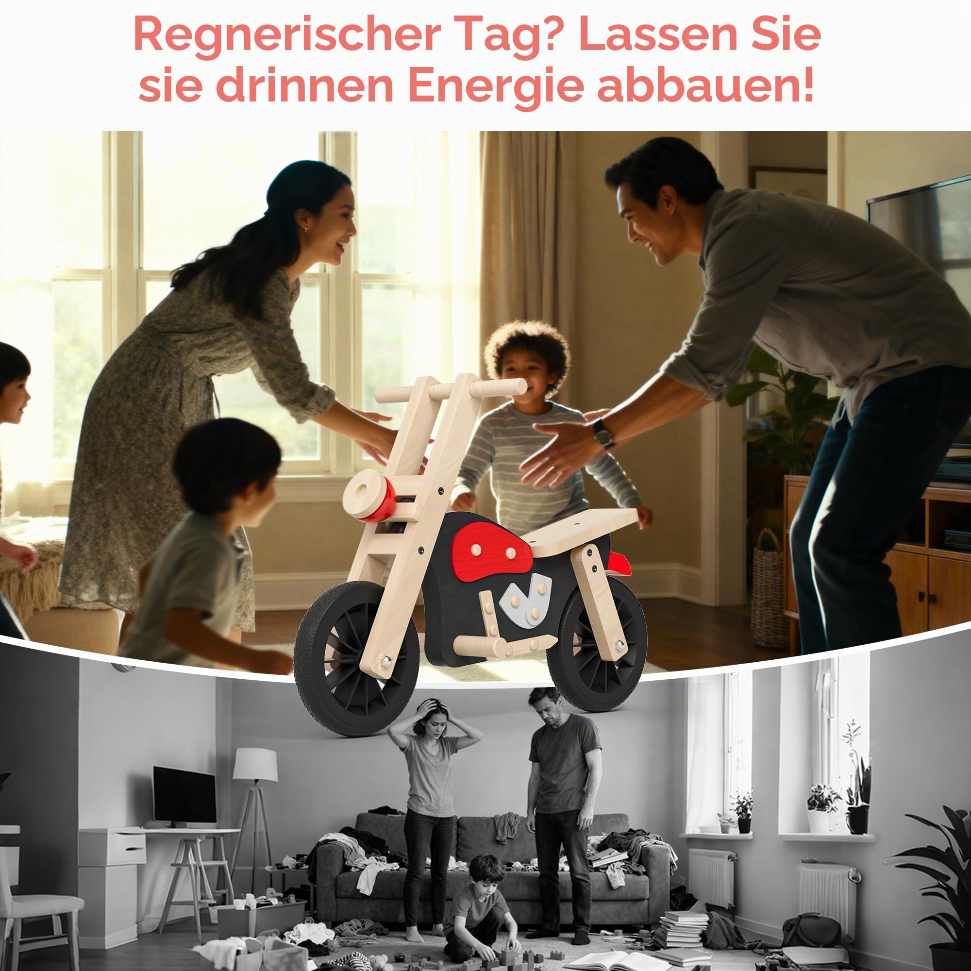Laufrad Holz 4-in-1 ab 2 Jahre Ultraleichtes Kinder-Laufrad Ergonomischer Sitz rutschfeste Fußstütze Für Jungen und Mädchen