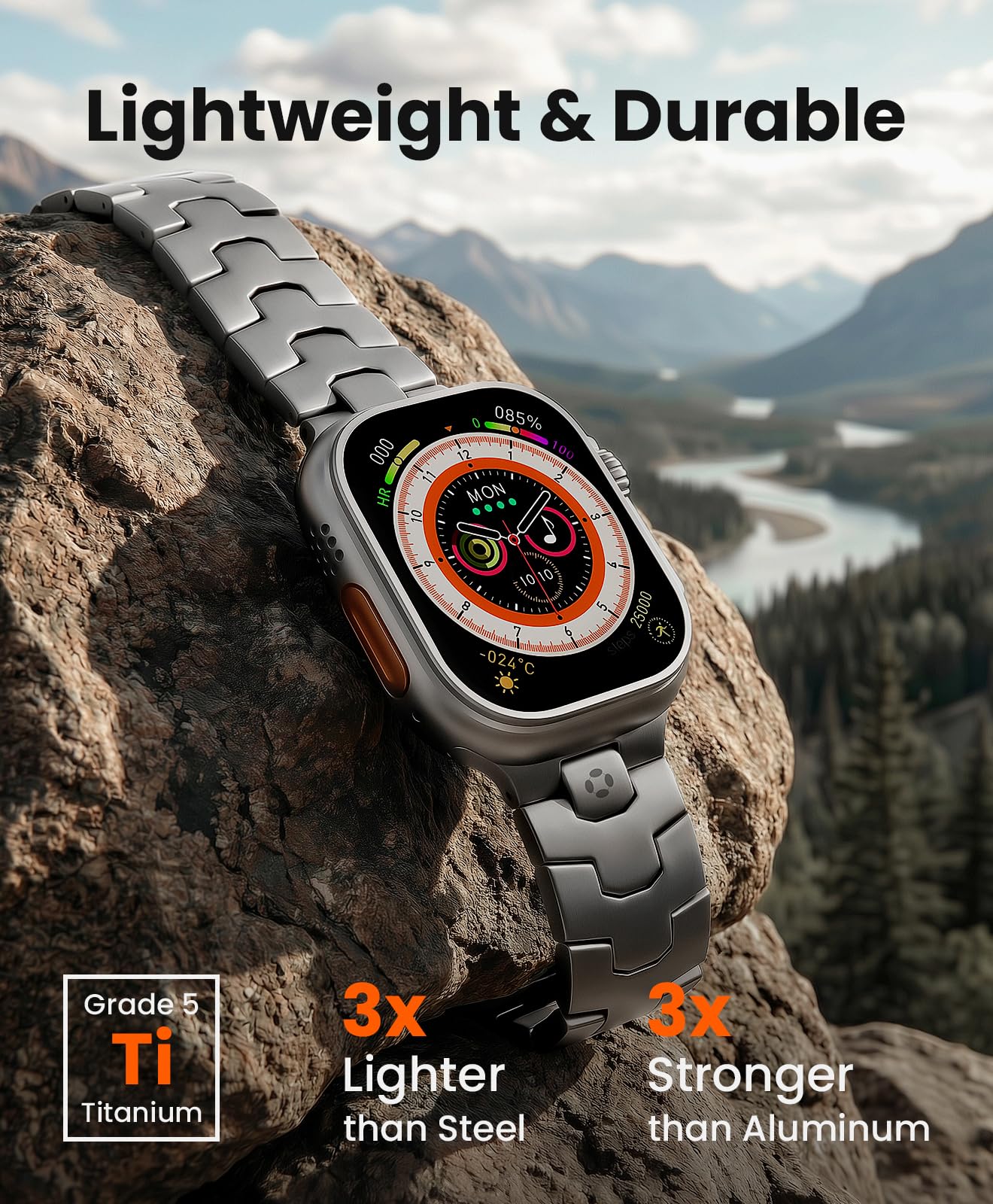 AGIS02 tytanowy pasek do zegarka Apple Watch Ultra 3, Ultra 2, Ultra 49 mm, regulowany pasek do zegarka Ultra Watch, metalowy pasek z zapięciem motylkowym, lekki i trwały pasek do zegarka