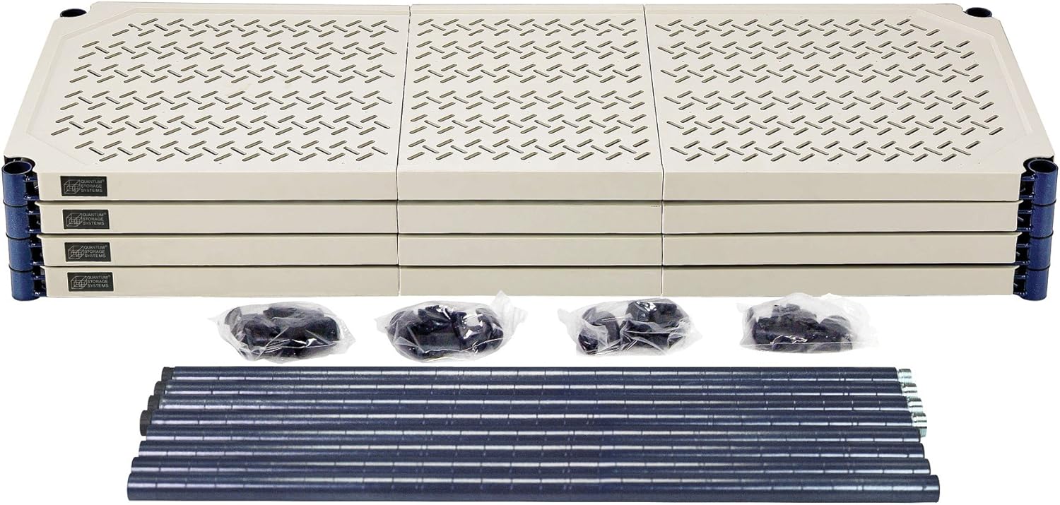 QUANTUM STORAGE SYSTEMS RPWR72-2430E Heavy Duty Vented Metal Post Plastic Mat Shelves Blue Epoxy 4 Shelves 72" H x 30" W x 24" D