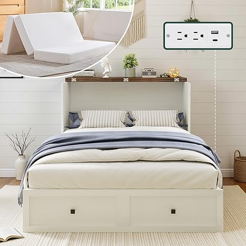 Miniatura 7 de Colchón Queen de espuma viscoelástica de tres pliegues de 6 pulgadas, cama plegable portátil con funda extraíble lavable, colchón de piso para