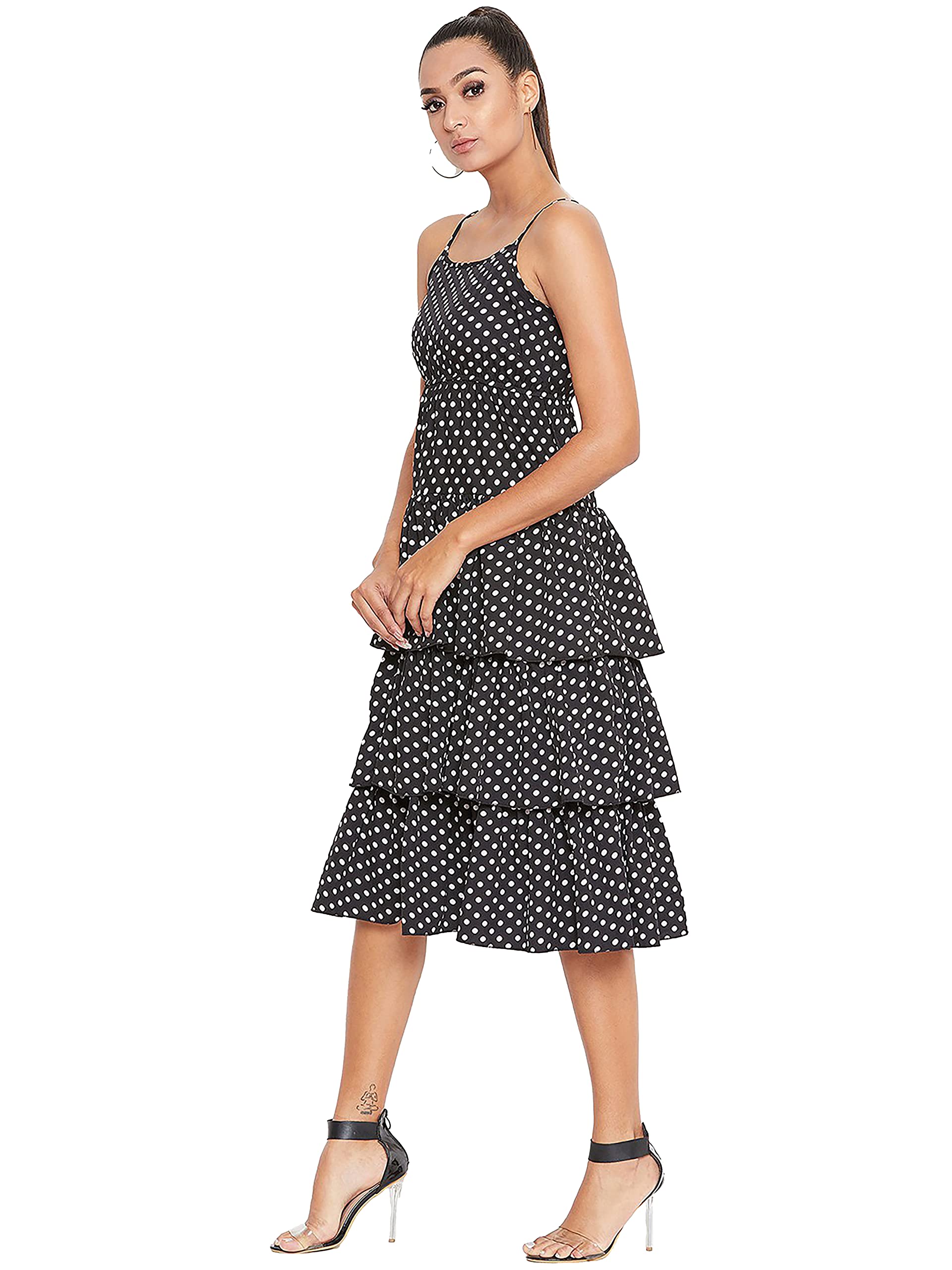 ORIEX THE ORIGINAL FASHION Girls Polka Dot Printed Strappy Layered Dress Black 15-16 Years 1