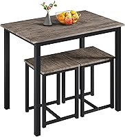 Vista 10 de Yaheetech Juego de mesa de comedor de 3 piezas, juegos de mesa y sillas de cocina para 2 personas, mesa compacta con 2 taburetes y diseño de ahorro