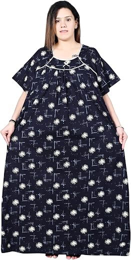 BINDASS FEMALE COLLECTION Plus Size Nighty for Women Cotton Maxi Gown (5XL–10XL) | Soft &amp; Breathable Full Gheer Sleepwear...