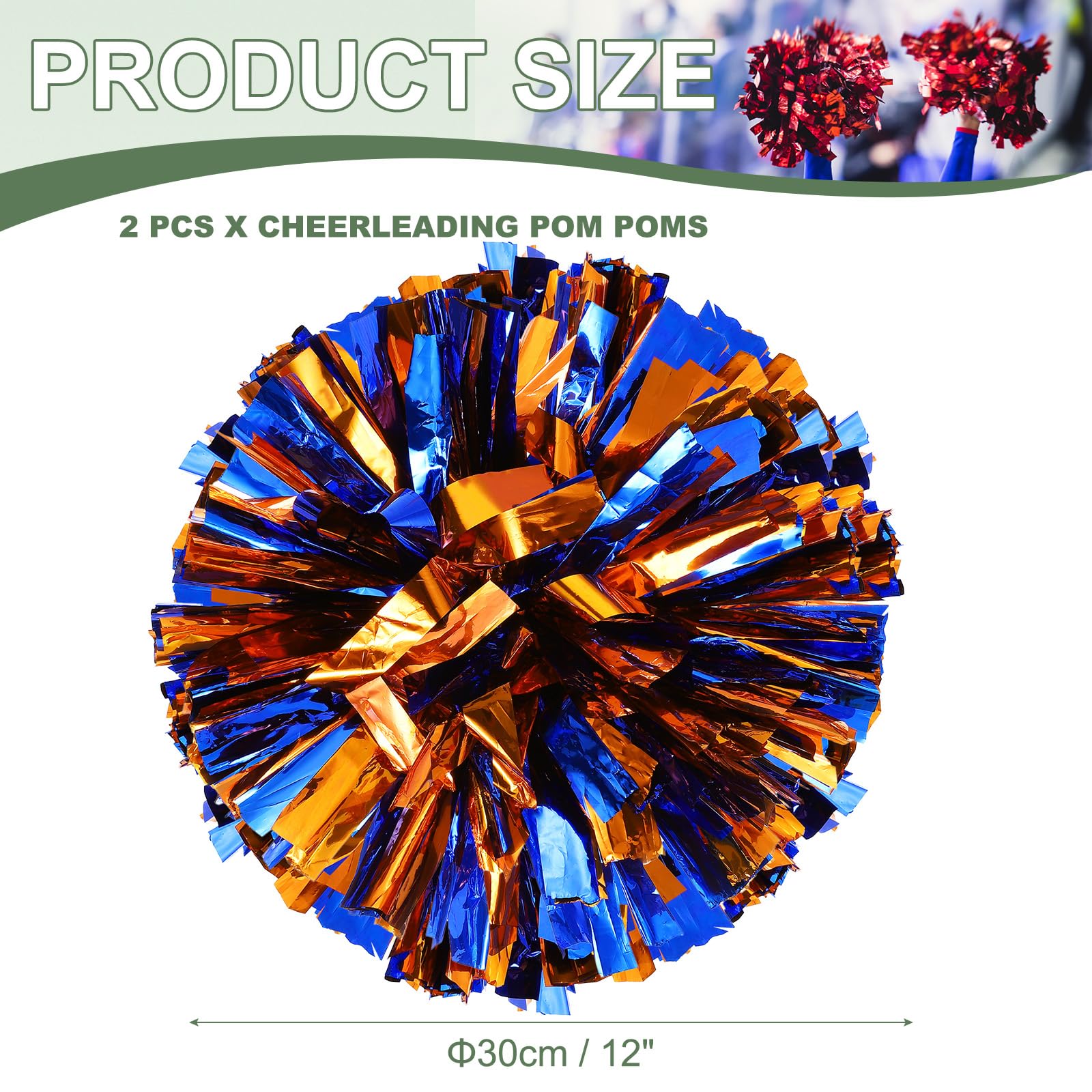 Pompon da cheerleader metallizzati con anelli per manico per sport danza tifo