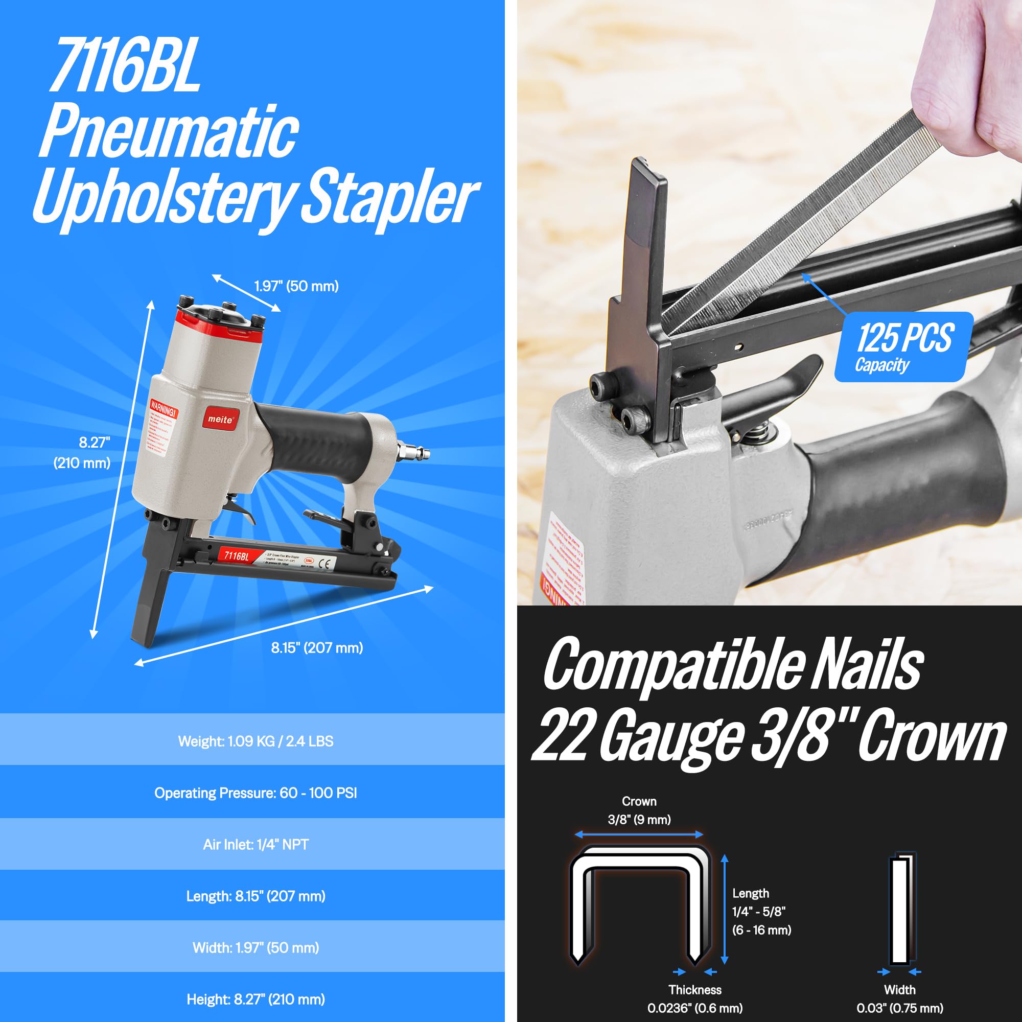 meite 7116BL Pneumatic Stapler - Upholstery Tool -2