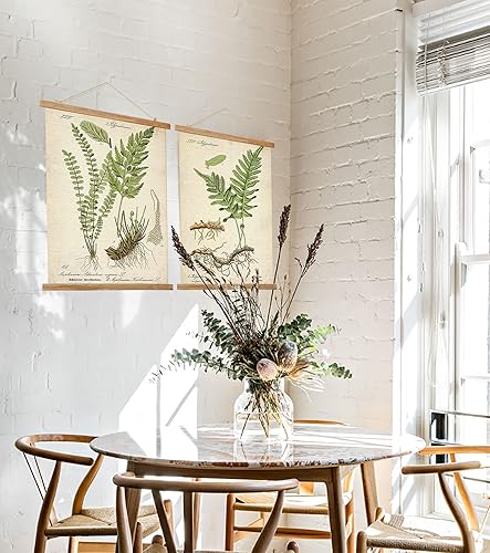 Miniatura 6 de Ovfovy Paquete de 2 pósteres vintage de botánica con marco de madera, estilo retro de pintura artística de pared, póster educativo para sala de