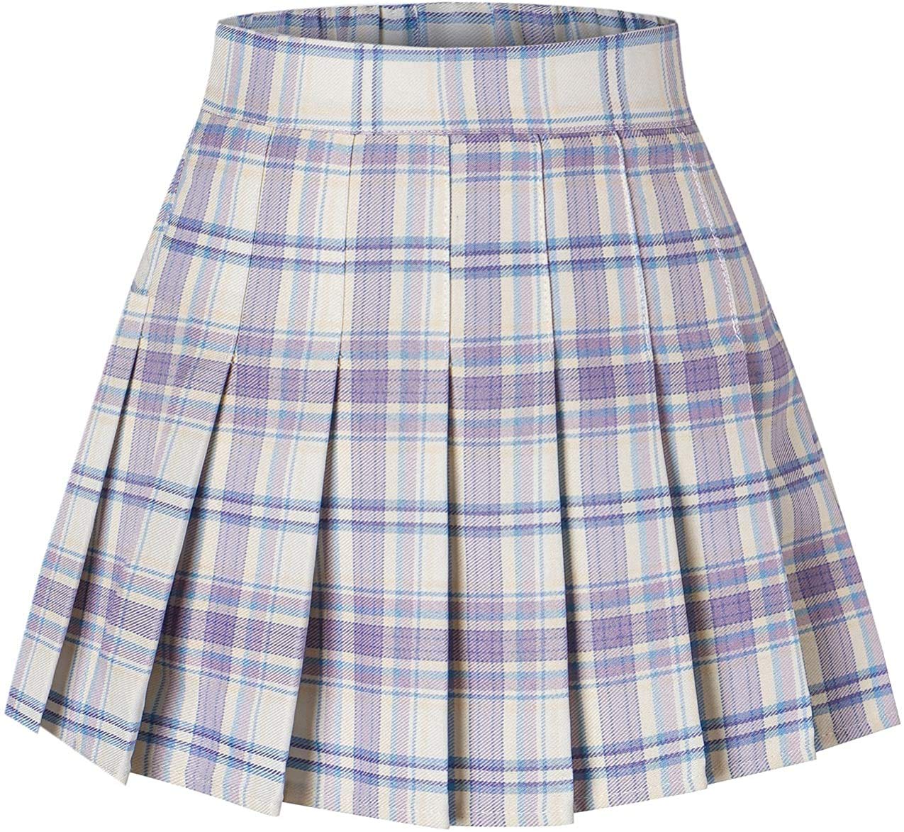 SANGTREE Falda plisada para niñas y mujeres, falda uniforme de cintura elástica, 2 años - US 4XL, Cuadros lila , Medium