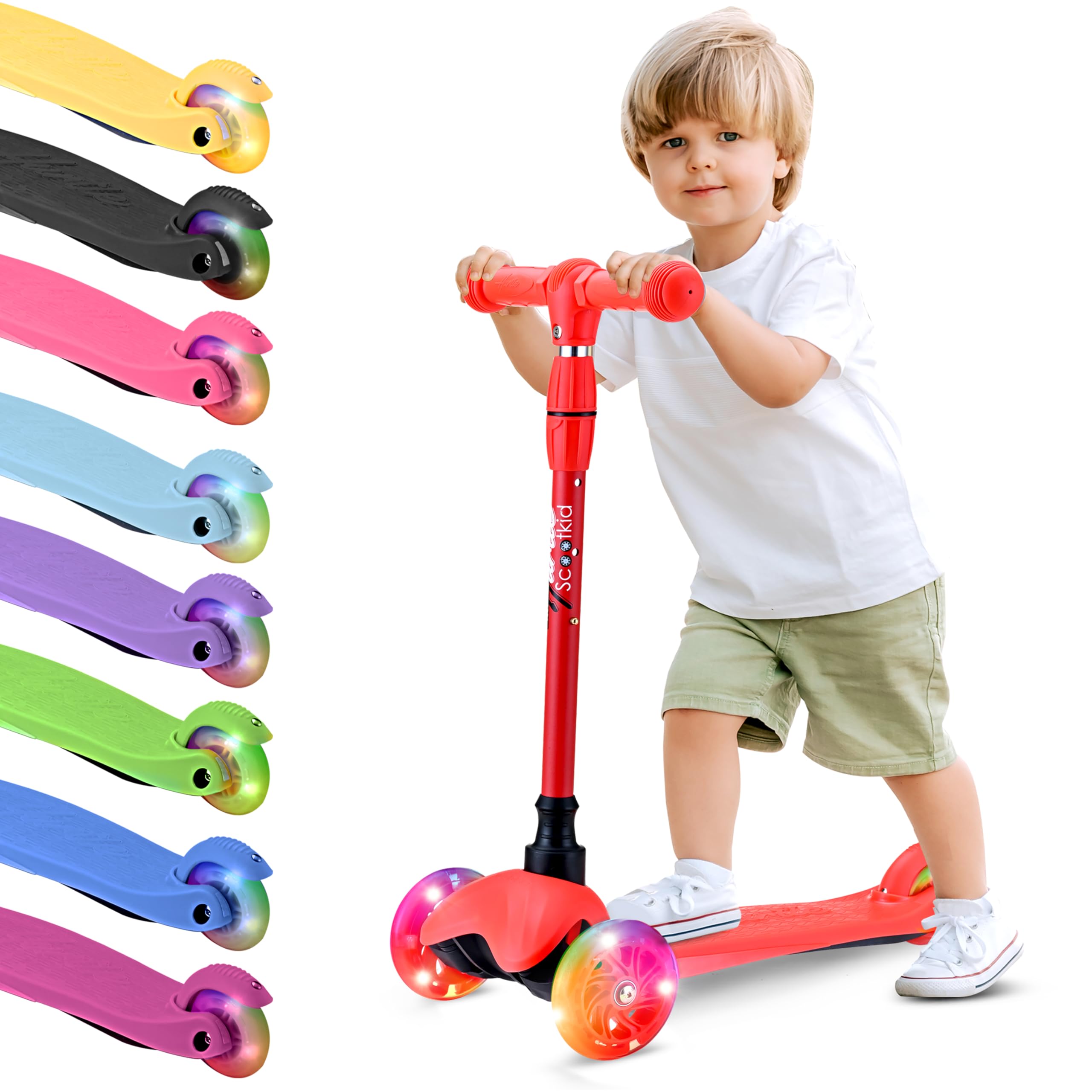 Hurtle Roller Kinder 2–5 Jahre – Höhenverstellbarer Scooter mit LED-Rollen & Lenk- und Kipp-System – Kinderroller für Jungen & Mädchen, Indoor & Outdoor, bis 20 kg
