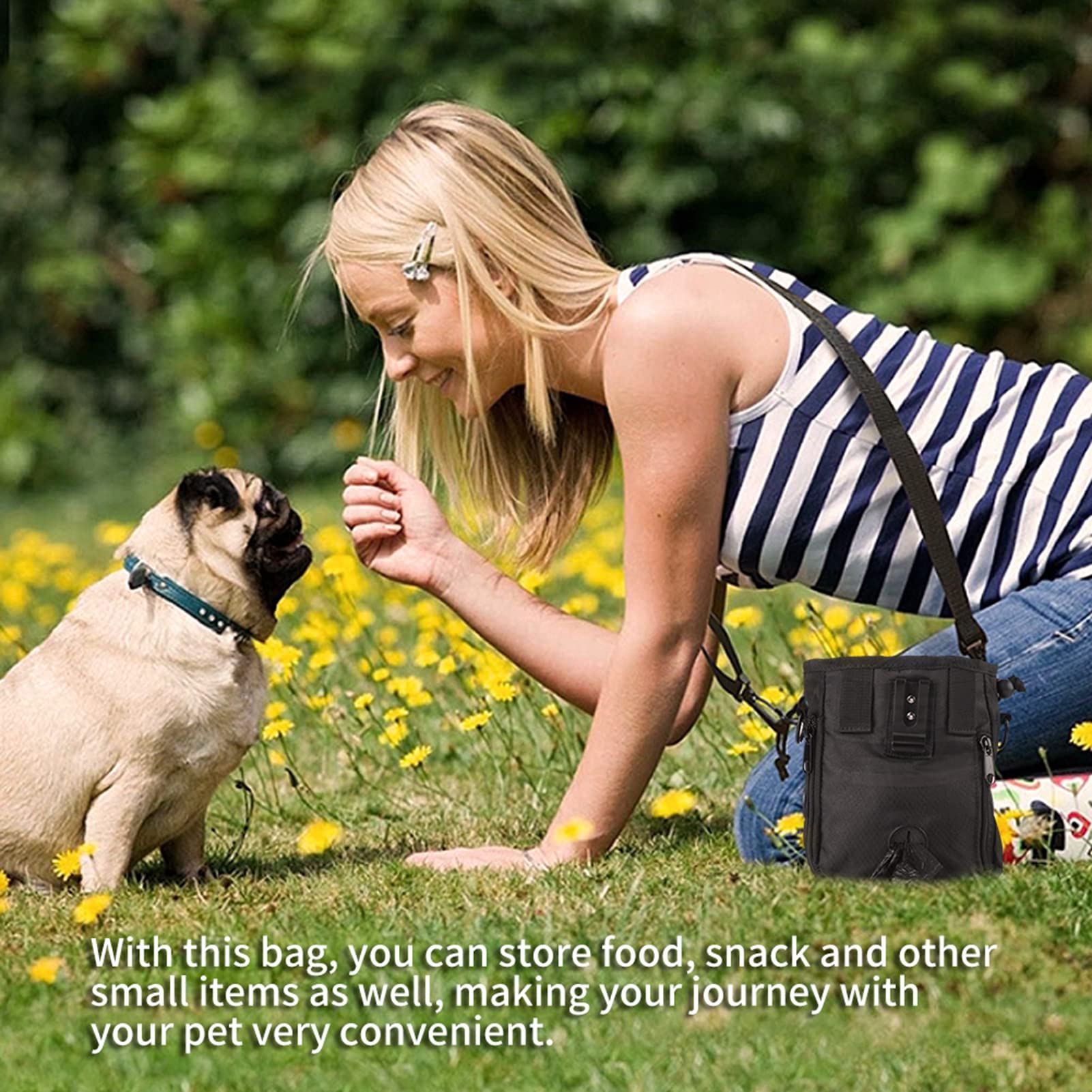 Borsa per animali domestici per addestramento del cane, con cintura e tracolla staccabili, Borsa porta snack in rete di nylon resistente con supporto per sacchetto per la cacca,