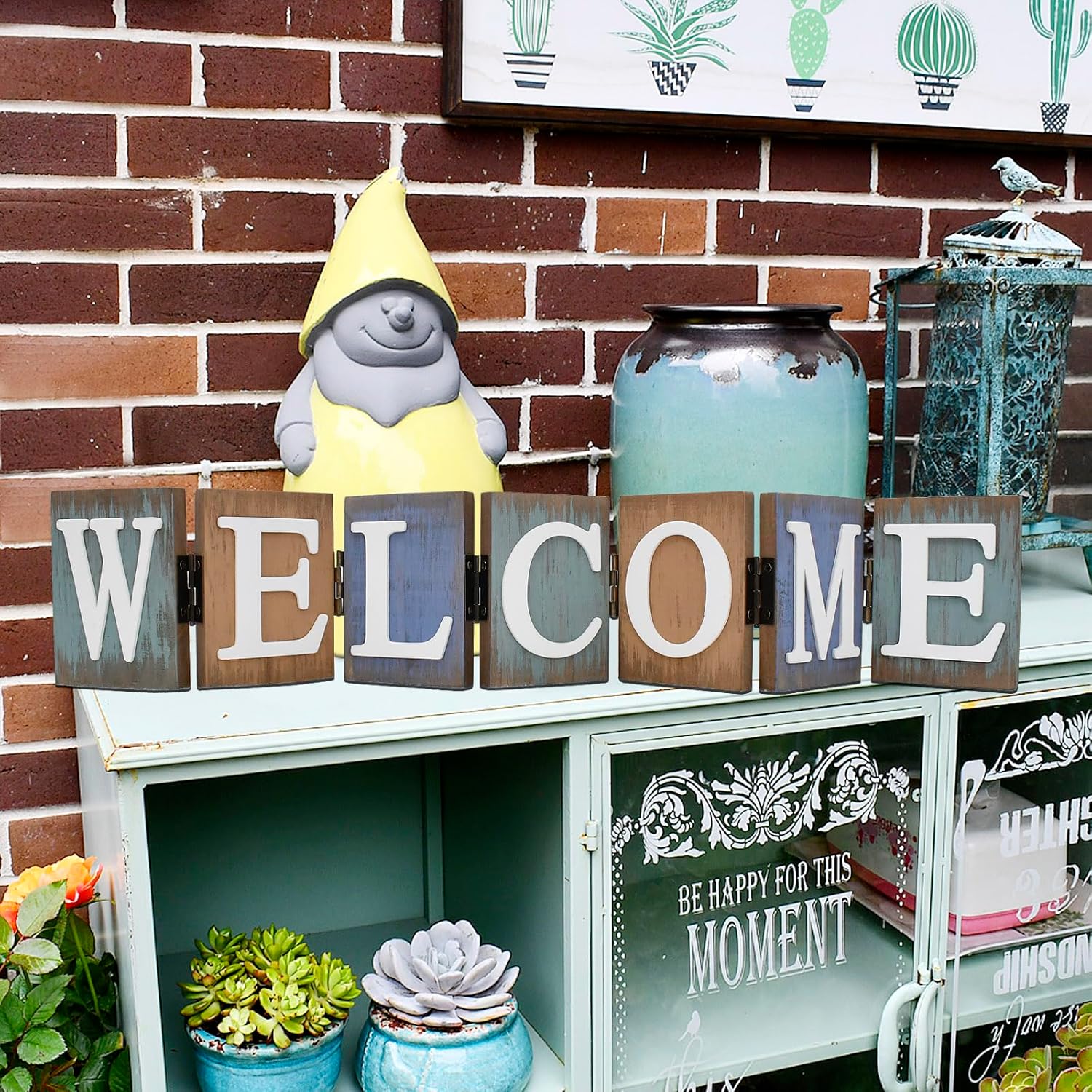 Welcome Tabletop Wooden Cutout Letter Sign - Folding Hinged Free Standing Rustic Love Word Sign for Table, Shelf, Mantel, Fireplace Farmhouse Home Decor - Image 6