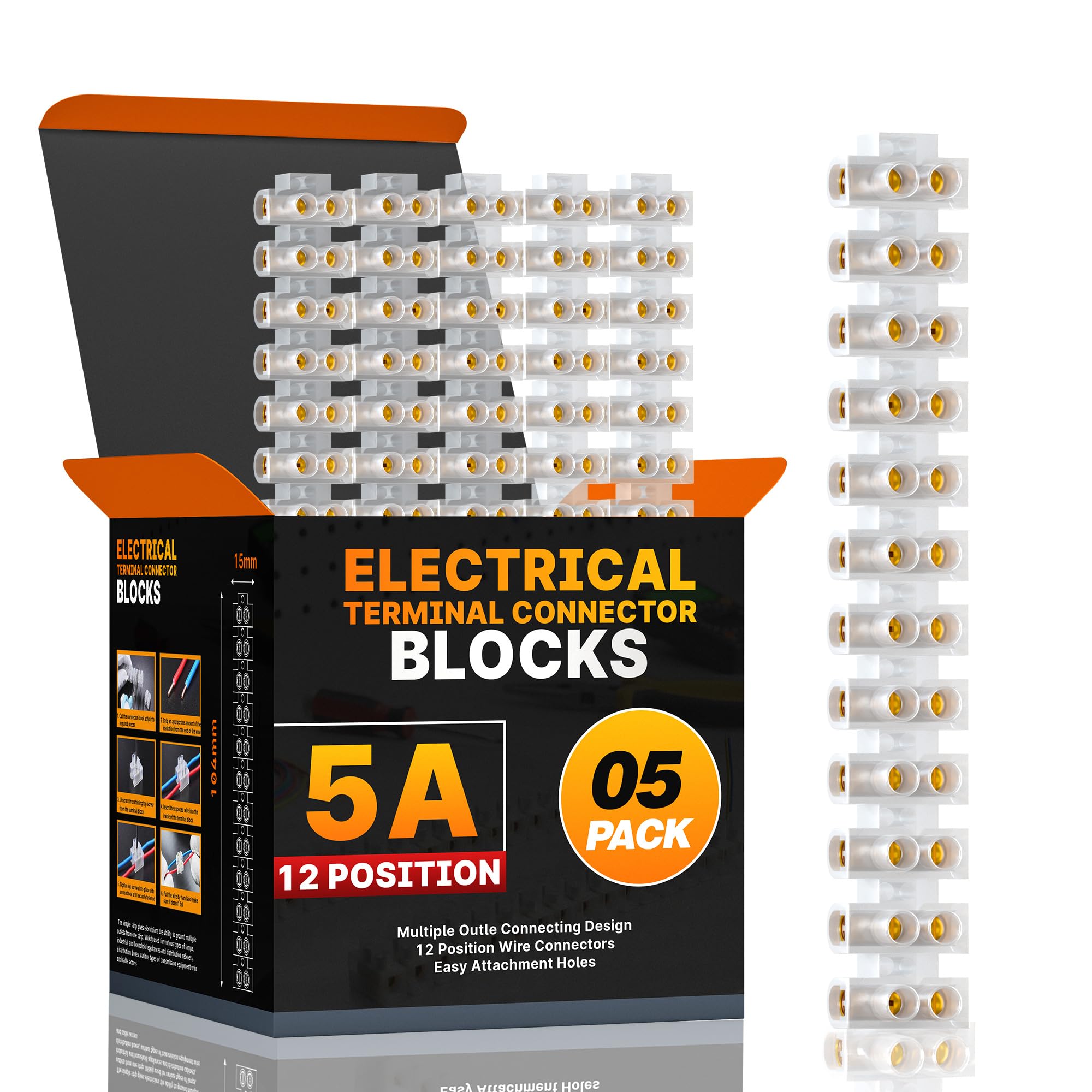LEDSone 5A Electrical Cable Connectors Blocks 5 Amp 12 Way White Terminal Block Strip Electric Wire Connectors Blocks Kit Connecting for Wiring Cable