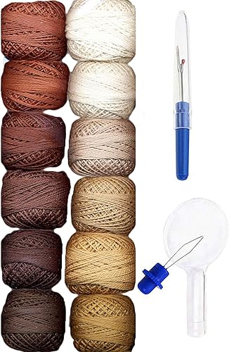 Valdani Hilo de bordar Perle de algodón tamaño 8 teñido a mano, deliciosa colección de chocolate con cortador de costura Artsiga Crafts y enhebrador