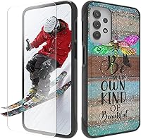 Vista 21 de Funda para Samsung Galaxy A13/A04/A04S/A23/A32 5G con protector de pantalla, parte trasera texturizada de policarbonato duro, diseño de flores