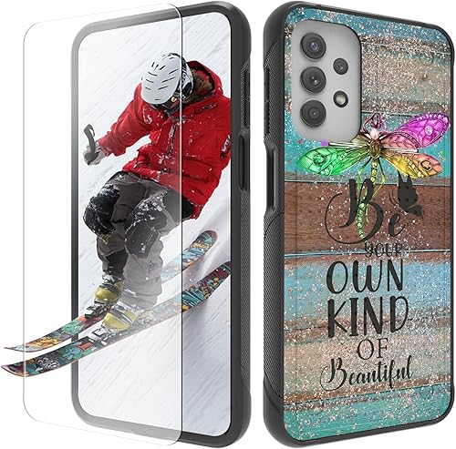 Miniatura 21 de Funda para Samsung Galaxy A13/A04/A04S/A23/A32 5G con protector de pantalla, parte trasera texturizada de policarbonato duro, diseño de flores