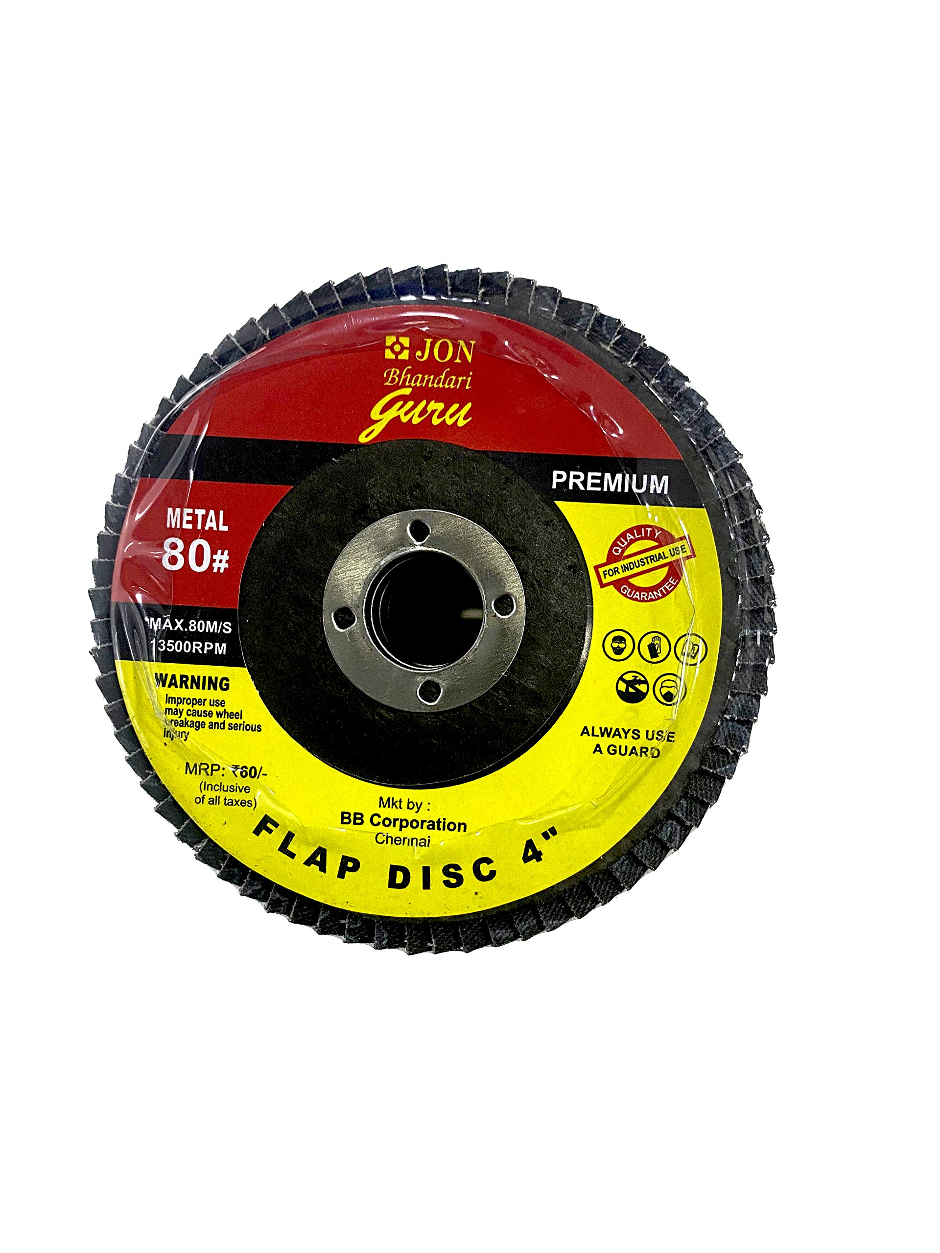 Jon Bhandari Tools Abrasive Flap Discs – 4” (100mm x 16mm), Grit 80 – Pack of 10, for Angle Grinders, Metal Grinding, Sanding & Finishing