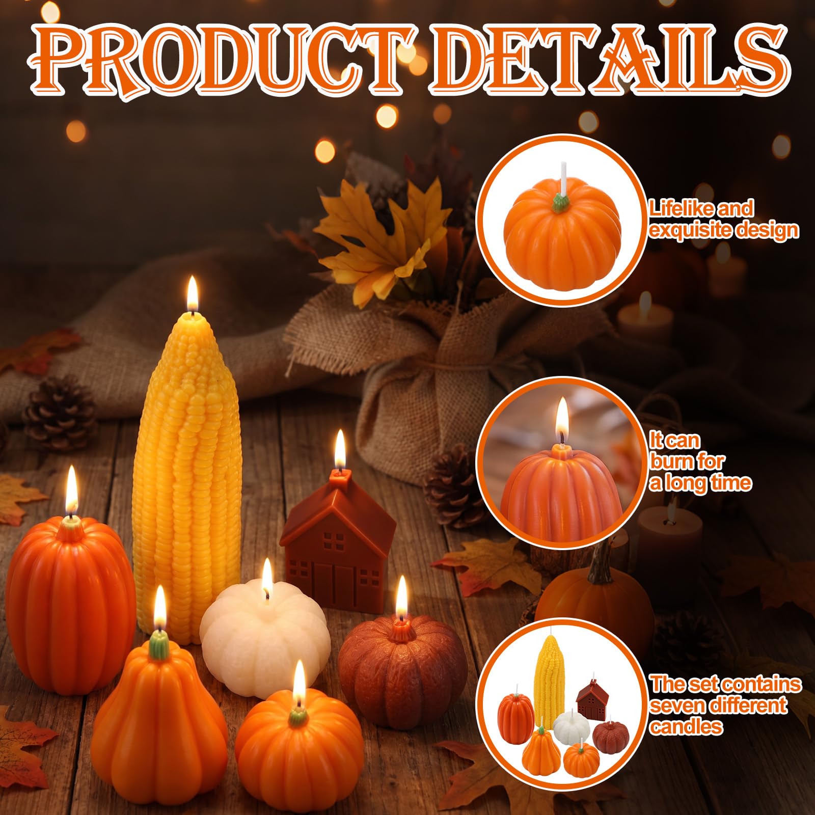 Conelist Lot de 7 bougies parfumées d'automne en forme de citrouille - Bougies d'aromathérapie en cire de soja pour Thanksgiving, décoration de table pour l'automne, l'Action de grâce, la maison et la