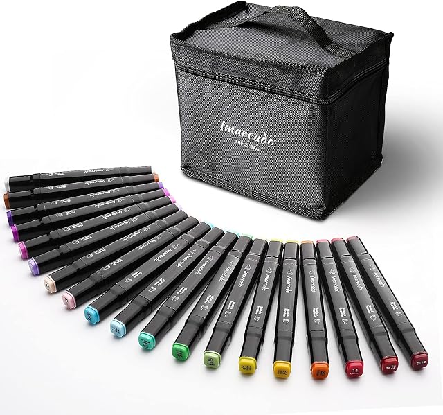 Imarcado Dual Tip Markers Art Marker Pens Colouring Pens Alcohol Based Markers Black Permanent Maker Pen Artist Markers For Adults Kids Drawing Marker Set, 80 Colour Box