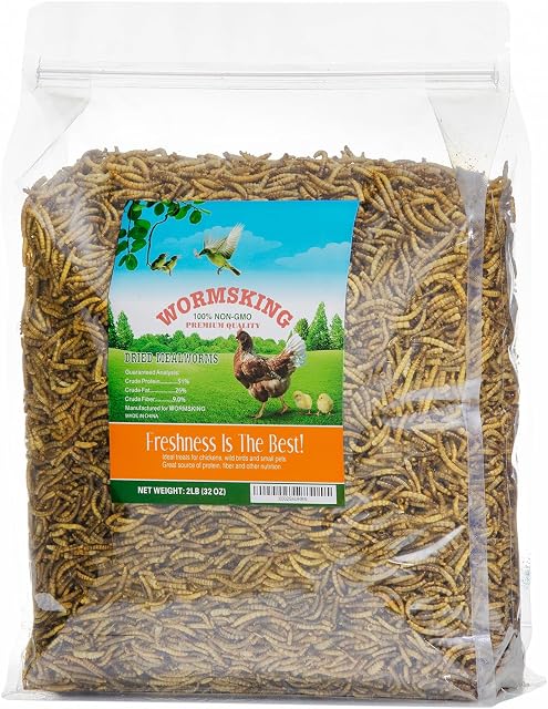 WORMSKING Dried Mealworms for Wild Birds and Chicken, 2LB | For Poultry, Tasty Bird Food, Great Bird Watching Gift
