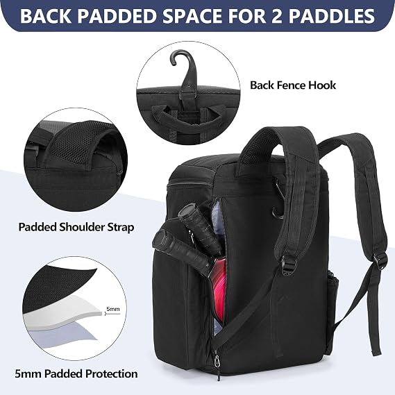 GOBUROS Pickleball Paddle Bag Backpack for 4 Rackets with Fence Hook, Pickleball Equipment Bag with Shoe Compartment for Men Women, Bag Only