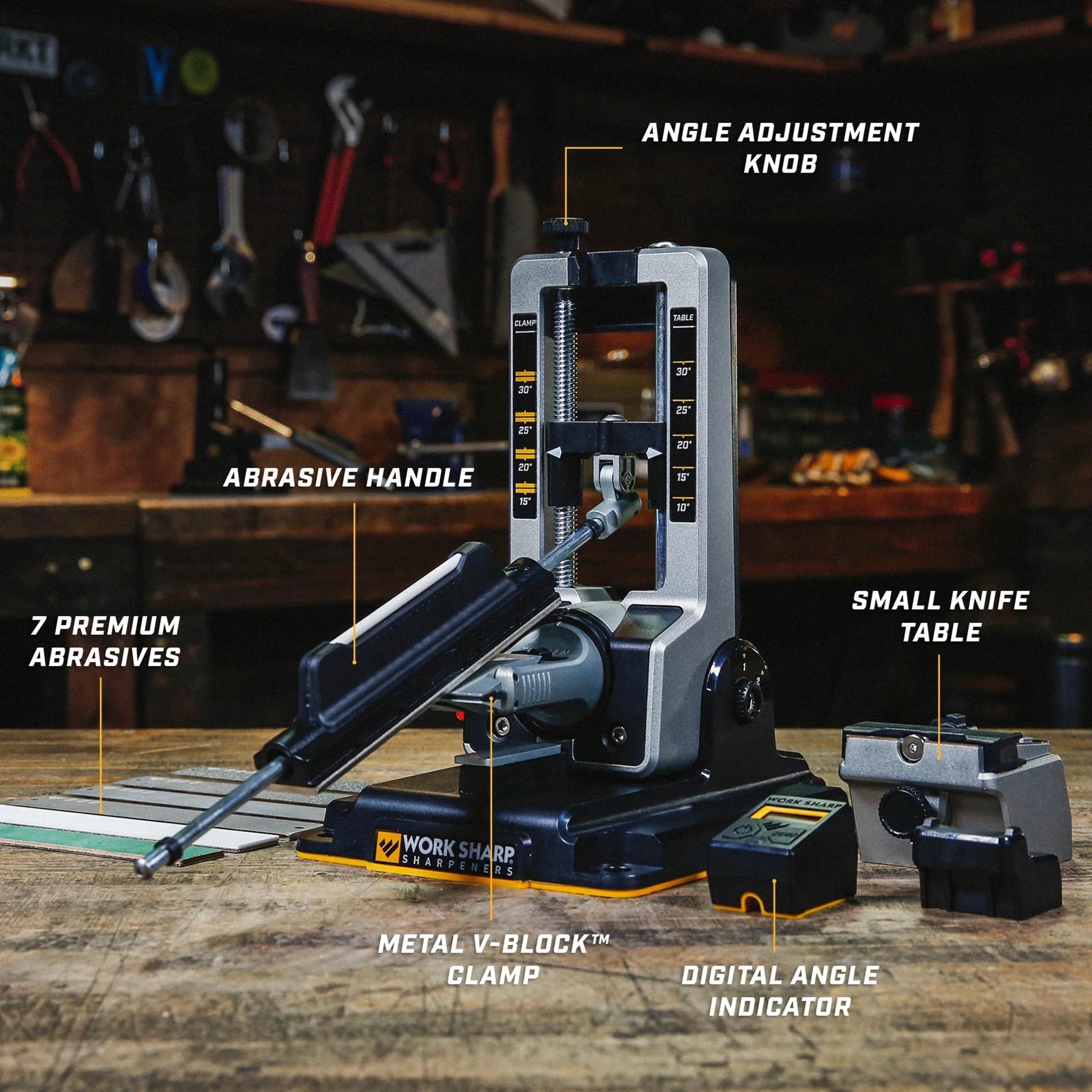 WORK SHARP® Professional Precision Adjust Elite Knife Sharpener - Profi Schärf-System - Messer-Schleifer Set mit digitaler Winkel-Einstellung & -Führung - Messer-Schärfer mit 10 Platten im Koffer