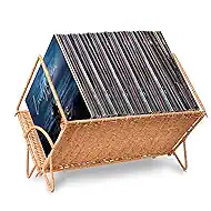 Demine Vinyl Record Storage Holder for 80 LPs, Stylish Woven Record Storage Rack, Multifunctional Vinyl Display Organizer for Album, Books, Magazines & Files