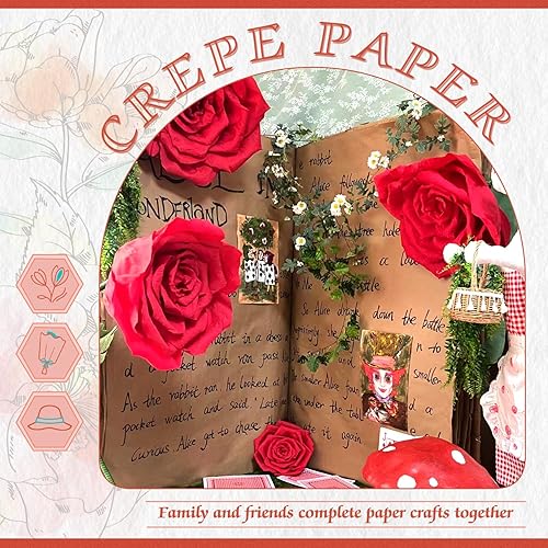 Miniatura 6 de Mlurcu Papel crepé - 6 rollos, rojo, 10 pulgadas de ancho, serpentinas, kits de fabricación de flores, cinta floral verde y alambre floral para