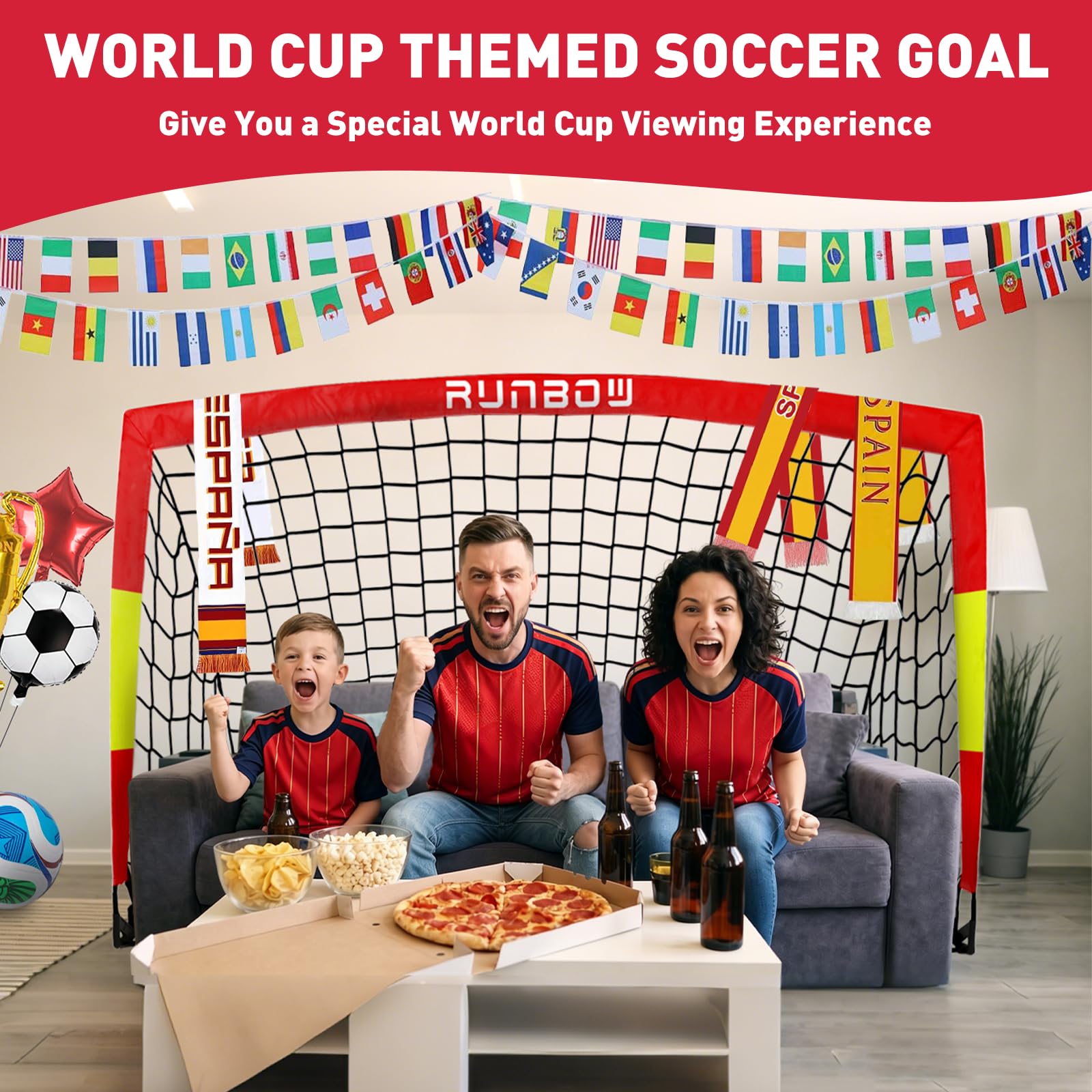 Porta da calcio per bambini per cortile, design con elementi della Coppa del Mondo, rete da calcio pieghevole portatile per bambini, con borsa per il trasporto, uso divertente per allenamento al
