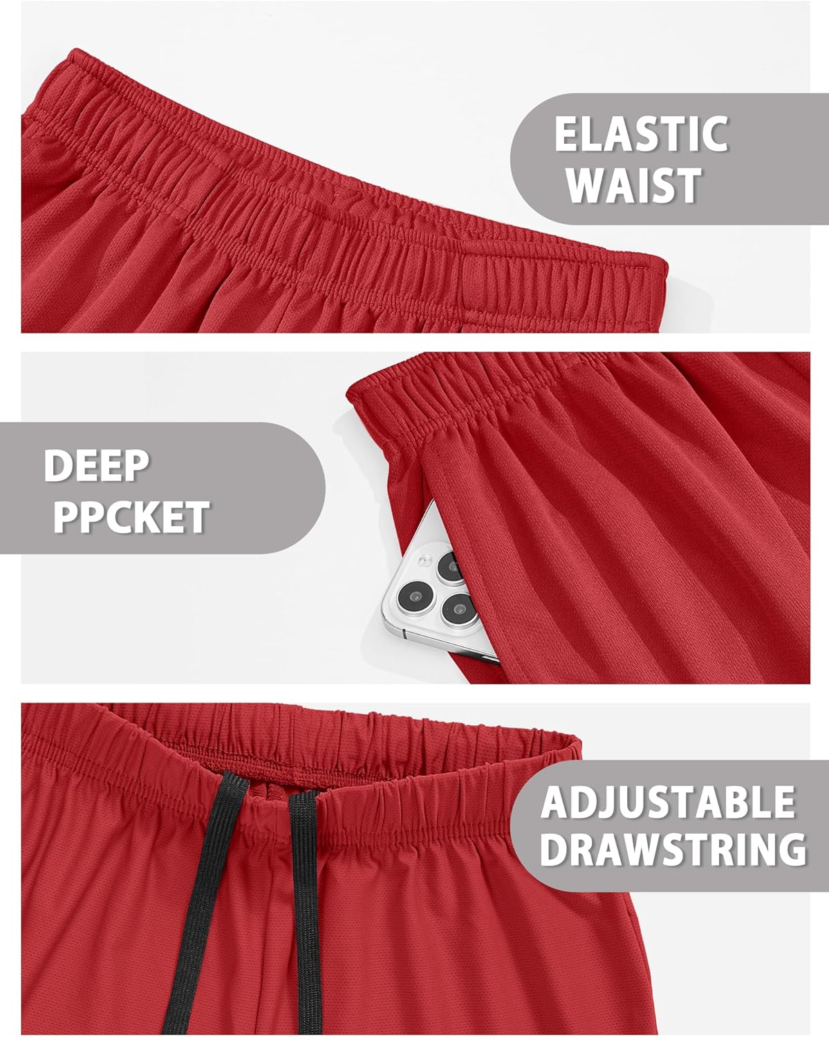 Boys Athletic Shorts Youth Quick Dry Soccer Basketball Running Gym Performance Mesh Sports Shorts for Kids - Image 6