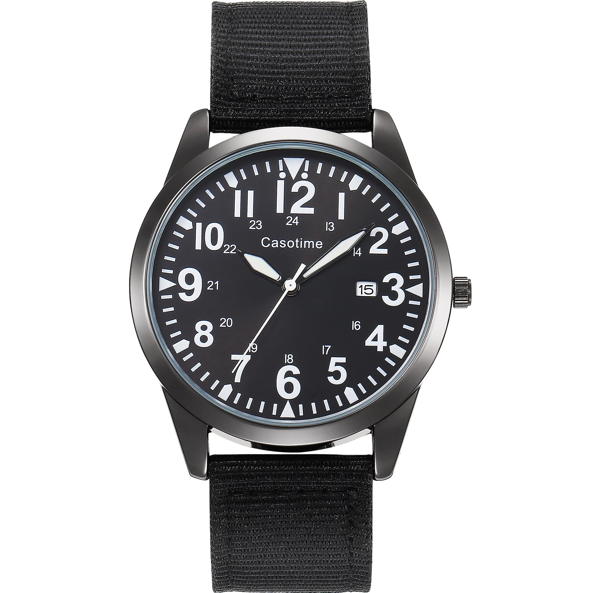 Casotime Taktische Militäruhr für Herren – Feldgetestetes analoges Quarz mit leuchtendem Zifferblatt, 30 m wasserabweisendes Nylonband und Sekundenzeiger, Unisex, Armee-Sport-Armbanduhr