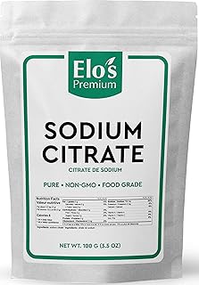 Sodium Citrate (100g) by Elo’s Premium |100% All-Natural Food Grade Emulsifier and Preservative| Packaged In Canada| Used As Emulsifier, Flavor Additive, and Preservative| Non-GMO, Kosher and Halal Friendly, Gluten Free| Make Cheese Sauces, Club Soda, Gravy and more