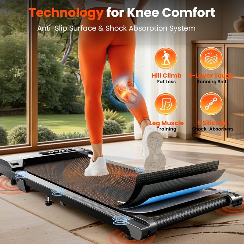 AXV Treadmills Walking Pad with Incline Under Desk Treadmill for Home, Portable Slim Compact Treadmill Walk Running Machine with Adjustable Speed, Remote Control, LED Display image 4