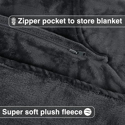 Miniatura 3 de Tirrinia Manta con mangas y bolsillo, manta de felpa súper suave con mangas de forro polar para adultos en color negro, ideal