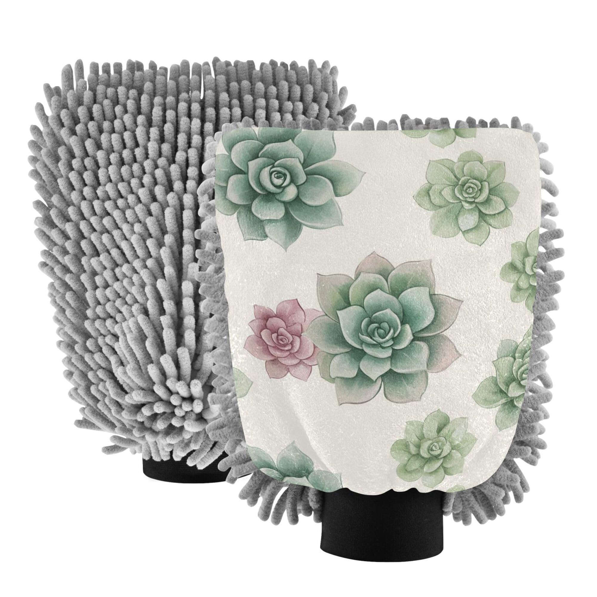 Cute Cartoon Cactus Car Wash Mitt 2 Pack Car Washing Gloves Non Scratch Washer Sponge for Hand Brush Cleaning