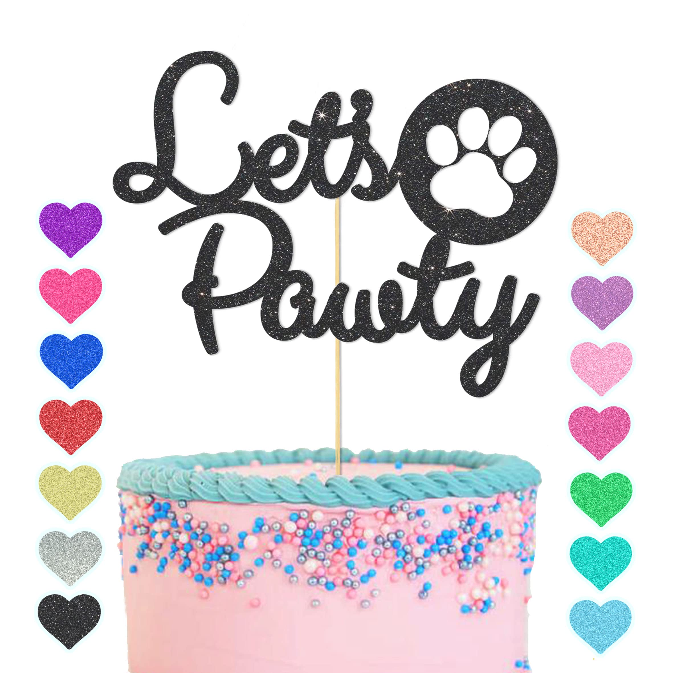 Gutegifts Boys Black Gutegiftset Lets Pawty Cake Topper - Pet Dog Birthday Cake Decoration, Puppy Girls Birthday Party Cake Decoration, Multicolour Glitter Dog Theme Cake Supplies (Black)