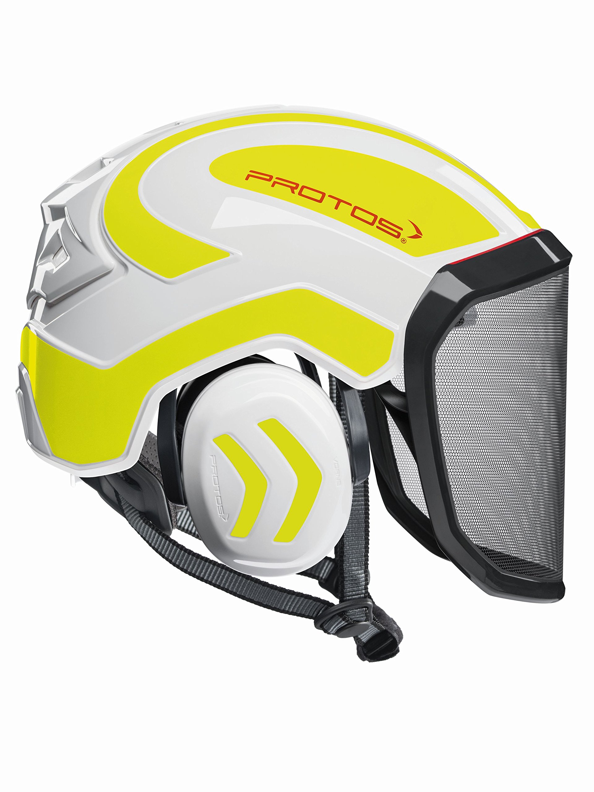 Protos Casque de sécurité intégral arborist - Couleur : blanc/jaune - Équipement : visière fine