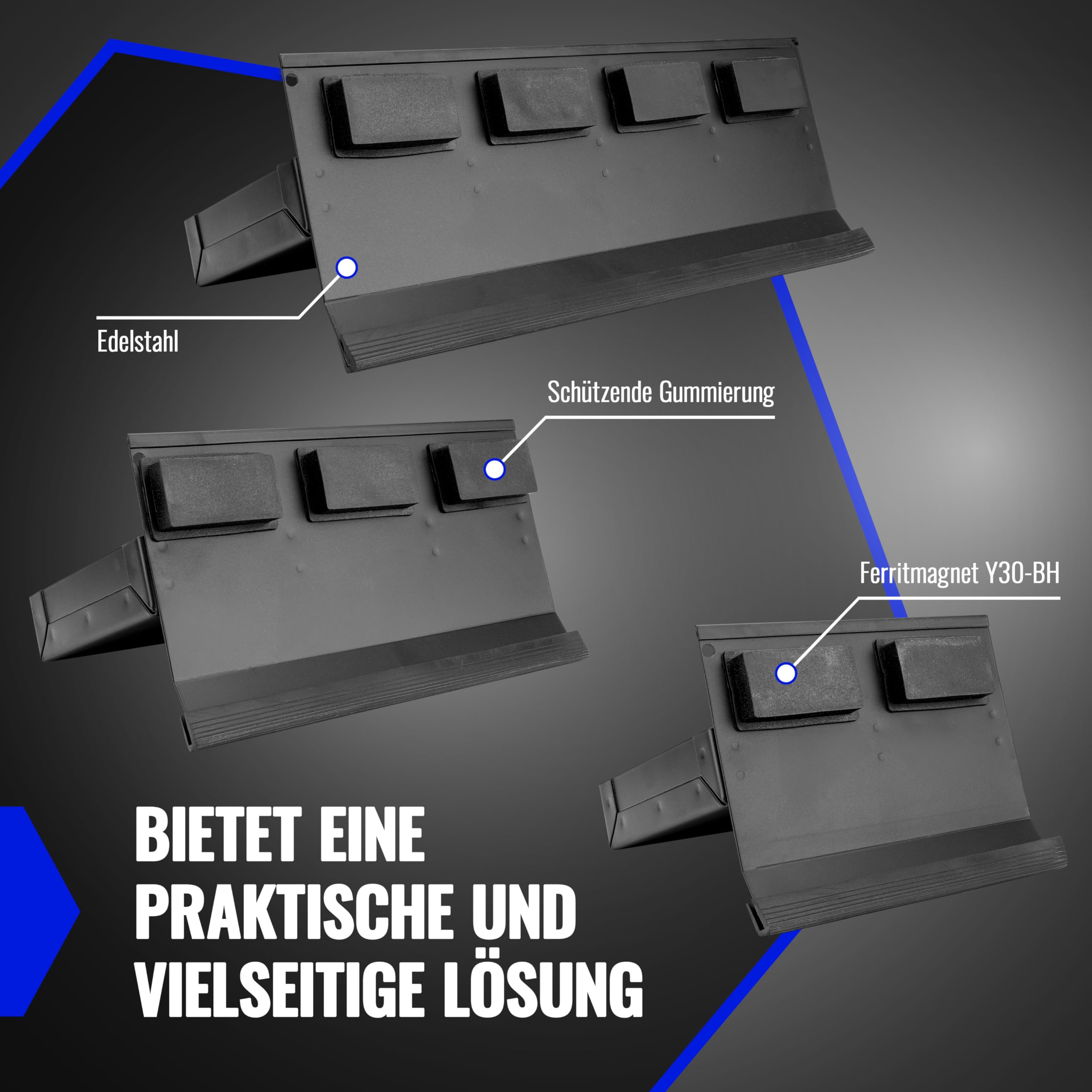 Poppstar 3 Magnetische Ablagen, verschiedene Größen: 150mm, 210mm, 310mm, Material: Stahl, Farbe: schwarz