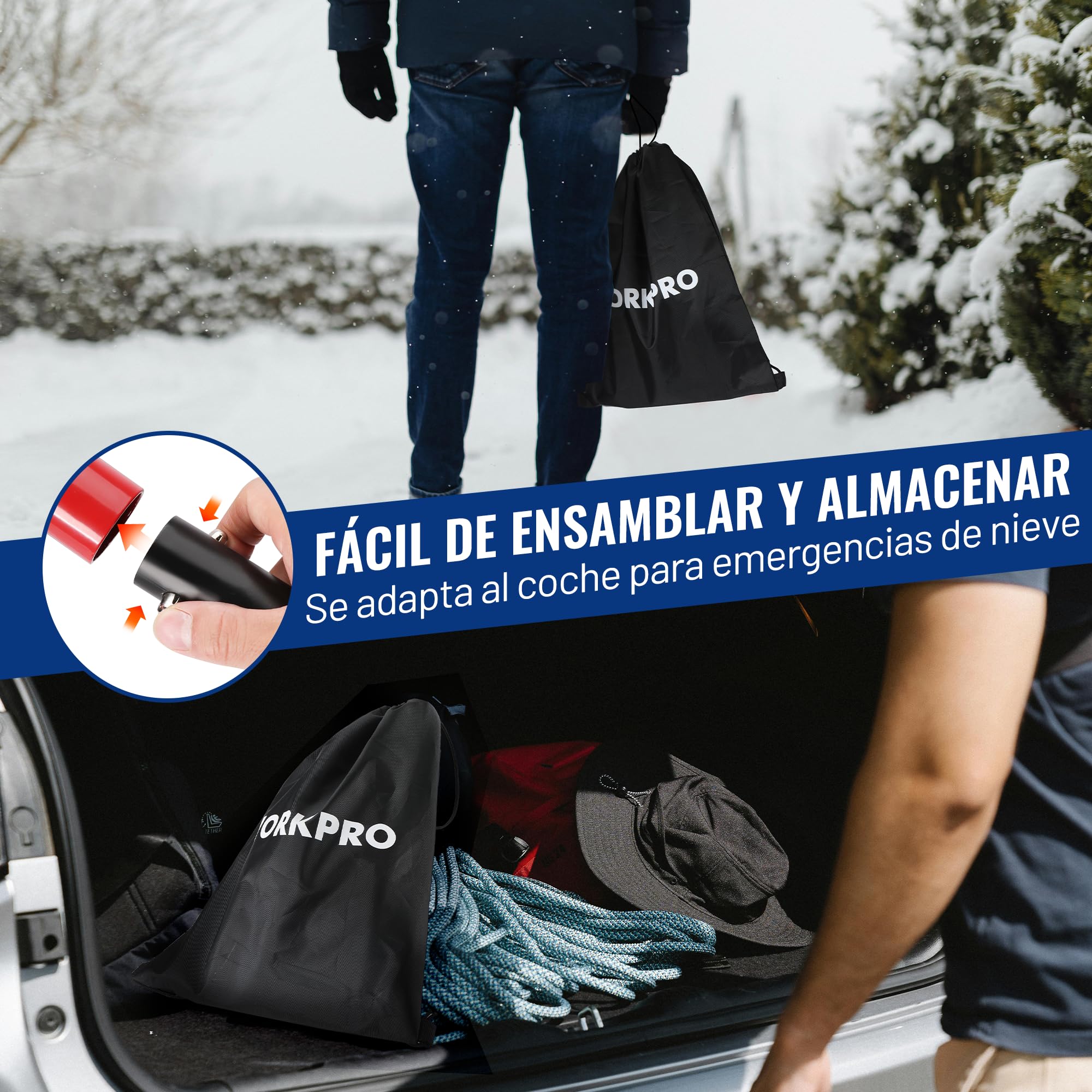 WORKPRO Pala de Nieve, Pala Quitanieves de Aluminio Extraíble, Pala para Nieve con Mango Telescópico, 65,5-120 cm, Herramienta para Quitar Nieve con Bolsa de Transporte, Adecuada para Jardín, Coche