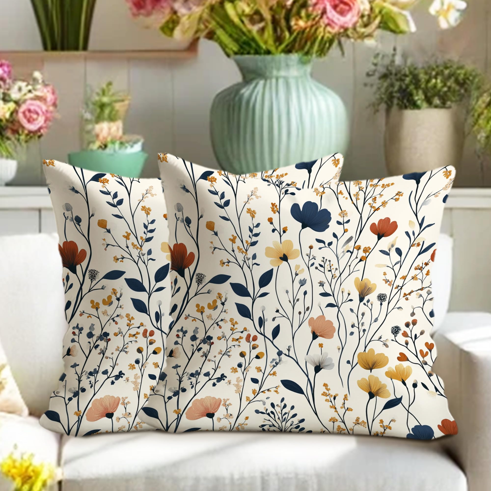 Lot De 2 Housses De Coussin 40x40 Cm - Motif Lys Bleu Marine - Tissu Doux, Fermeture éclair Invisible - Déco Salon, Chambre - 5