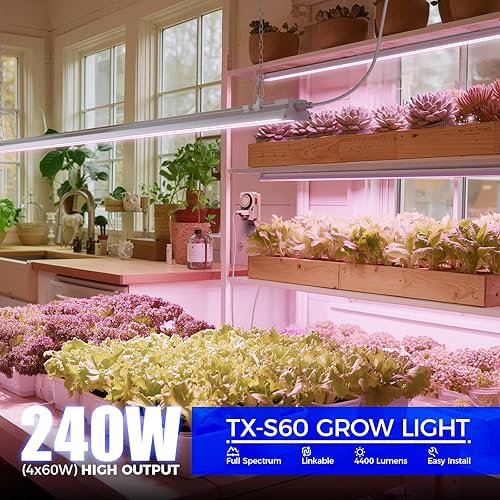 Miniatura 42 de Barrina TX72 Luces de cultivo de 4 pies para inicio de semillas, 288 W (4 x 72 W, equivalente a 2000 W), alto PPFD, espectro completo de luz diurna