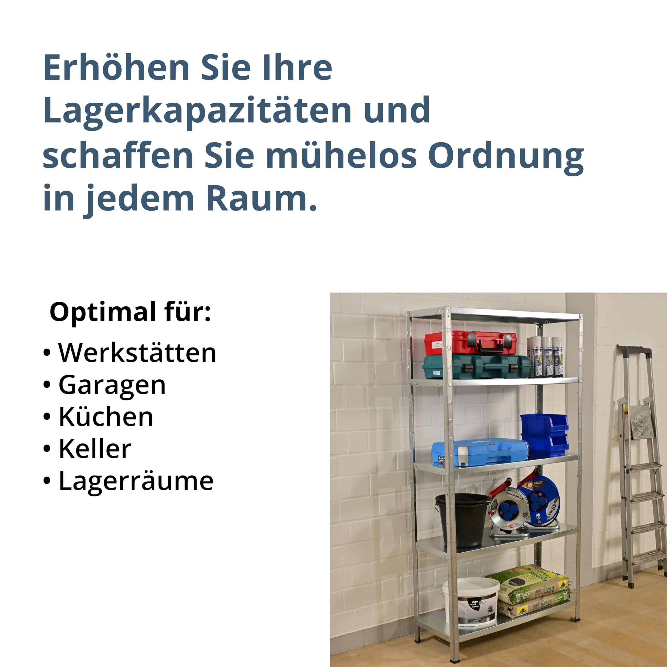 SCHULTE Regalwelt Steckregal mit 5 PowerMAX Fachböden, 65 kg Tragkraft, 190x100x40 cm (HxBxT), verzinkt, Lagerregal, Werkstattregal, Kellerregal, Garagenregal, Metallregal | mit 5 PowerMAX Fachböden, 65 kg Tragkraft verzinkt, Lagerregal, Werkstattregal, K