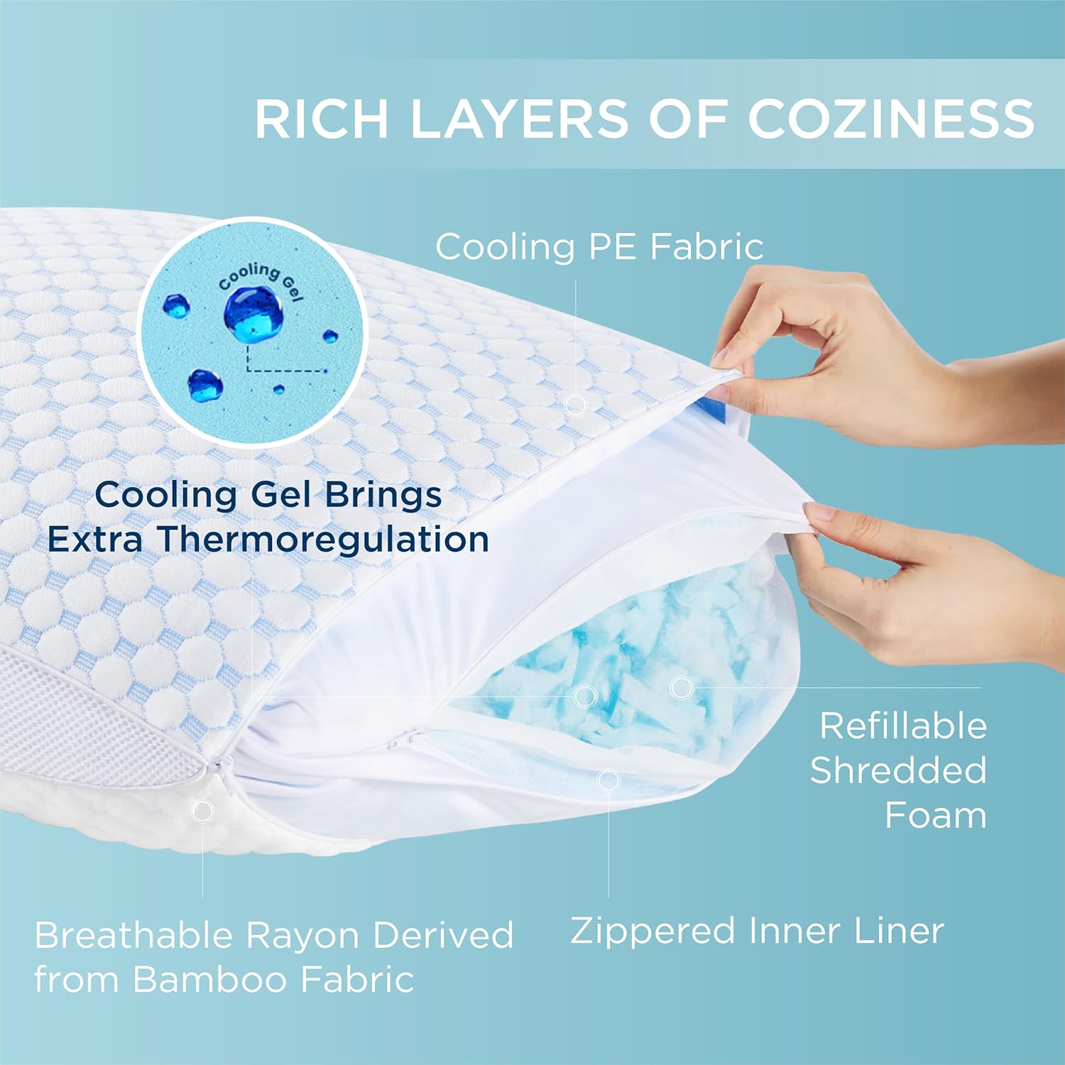 Bedsure Shredded Memory Foam Pillows – Firm Side Sleeper Pillows, Colling Pillows with Rayon Derived from Bamboo Breathable Cover & Adjustable Loft (1, Queen)