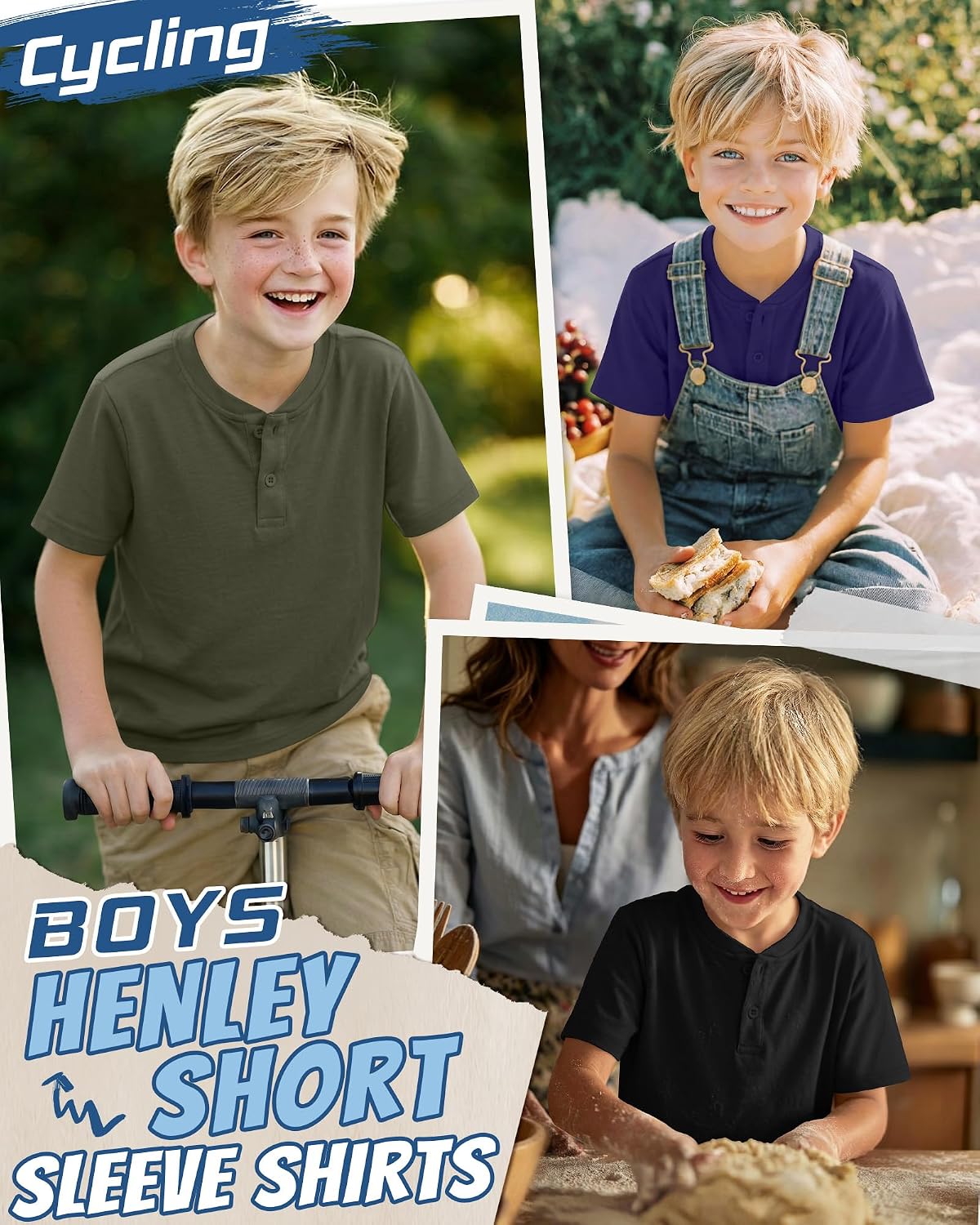 3 Pack Boys Henley Short Sleeve Shirts