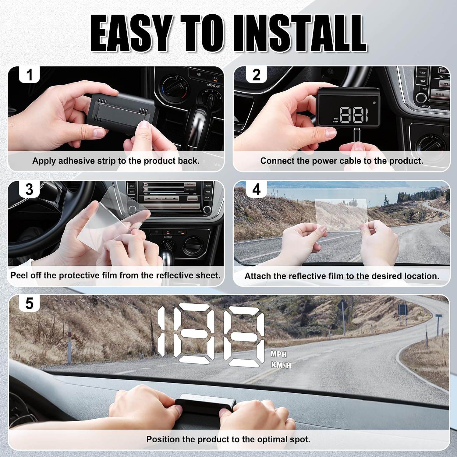 SINGARO Heads up Display for Cars, Universal USB Plug Digital GPS HUD Speedometer with Large Font, Automatic Brightness Adjustment, Car Interior Accessories for Women and Man(White)