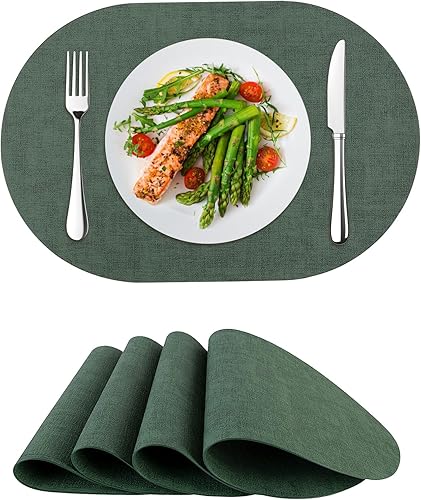 Juego de 4 manteles individuales de piel sintética, resistentes al calor, lavables, para comedor al aire libre, cocina, color verde