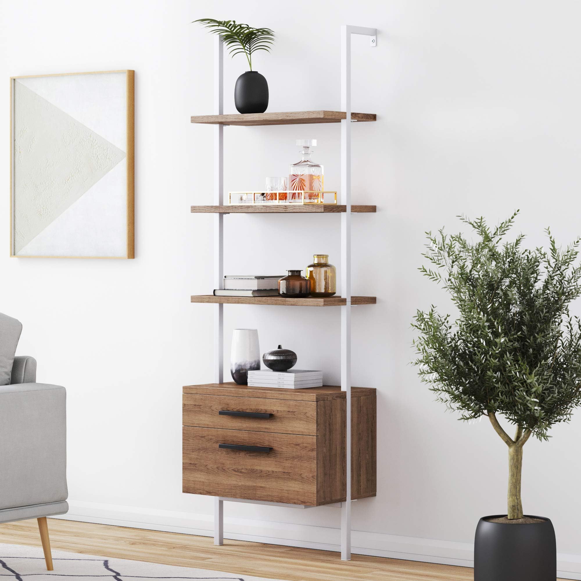Nathan James Theo Industrial Bookshelf, 3-Shelf, Oak/White