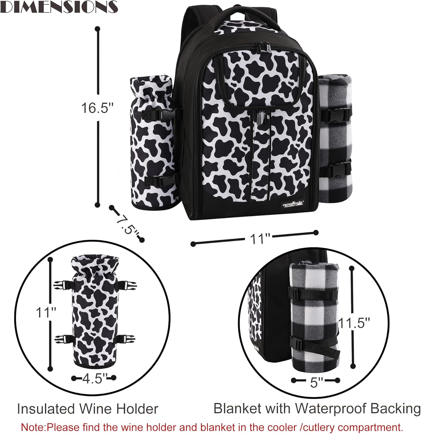 apollo walker Picnic Backpack Bag for 2 Person with Cooler Compartment, Detachable Bottle/Wine Holder, Fleece Blanket, Plates and Cutlery Set (2 Person, Black) - Image 3