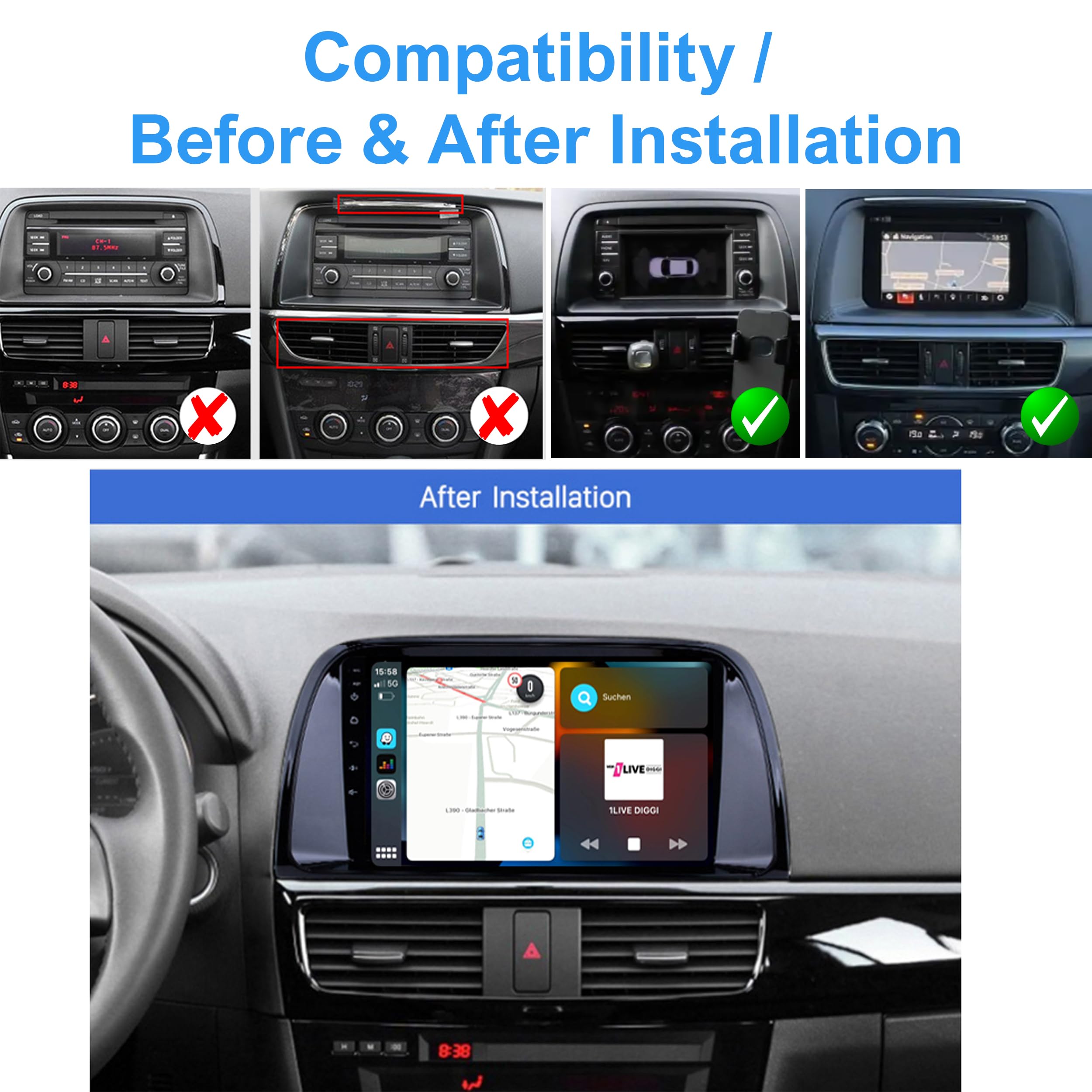 Kompatybilny z: Mazda CX-5 KE 11-17 9" Touch Android Display GPS Navi CarPlay Android Auto