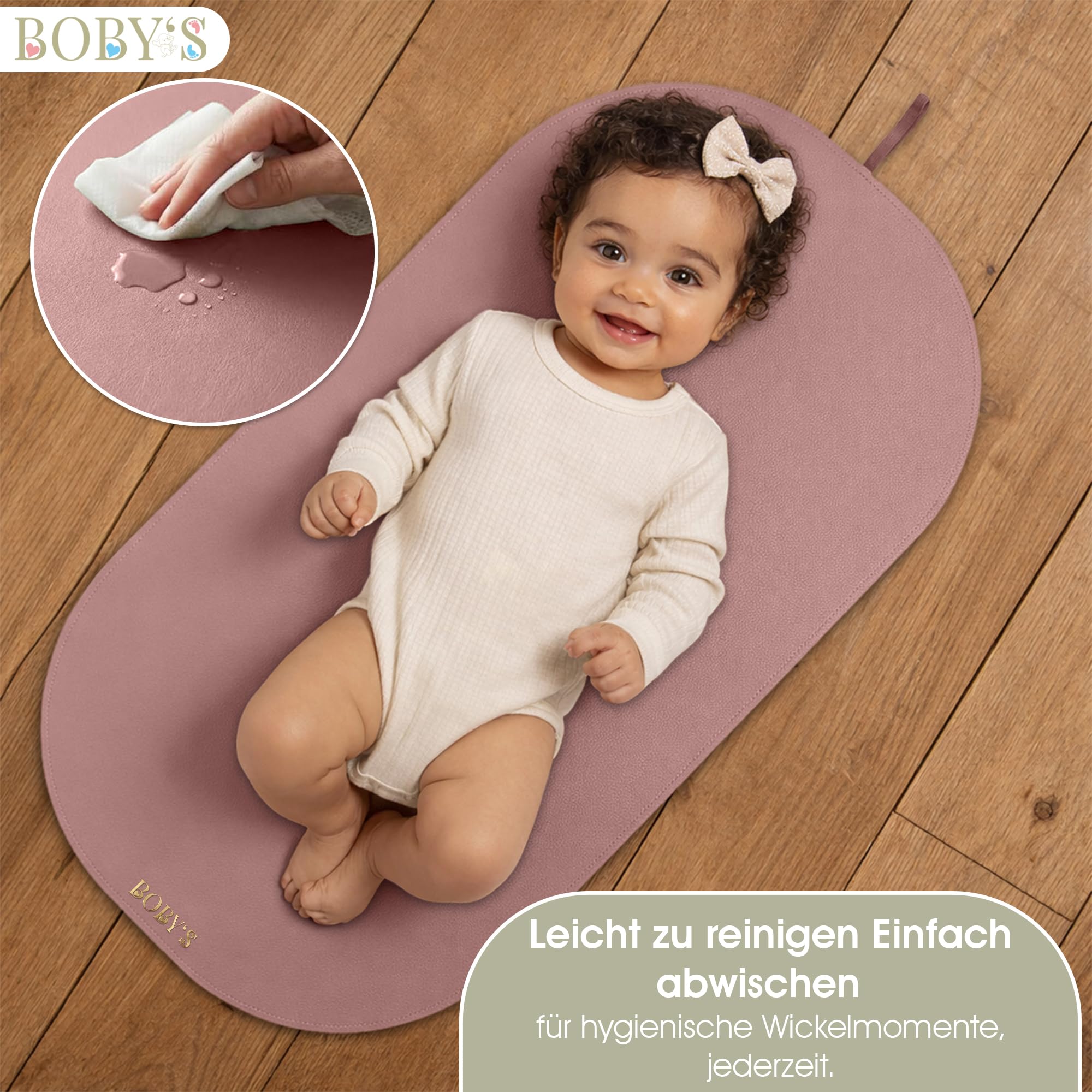 Wickelunterlage für unterwegs Baby Wickelmatte wasserdicht & abwaschbar faltbare Reise Wickelauflage aus veganem Leder Wickeltischauflage kompakt für Wickeltasche hygienisch Neugeborene (Pink)