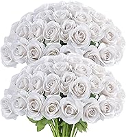 Vista 42 de LVEFIT Ramo de rosas artificiales de seda con tallo largo, para bodas, despedidas de soltera, fiestas, decoración del hogar
