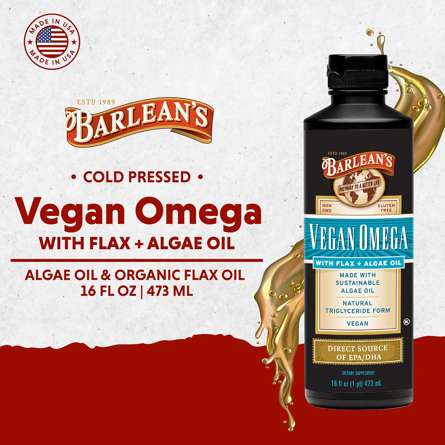 Barlean's Vegan Omega Liquid Flax and Algae Oil Plant Based EPA DHA Supplement from Algal Oil and Organic Flaxseed, Omegas 3 6 and 9 Fatty Acid Supplements, 16 Ounces - Image 3